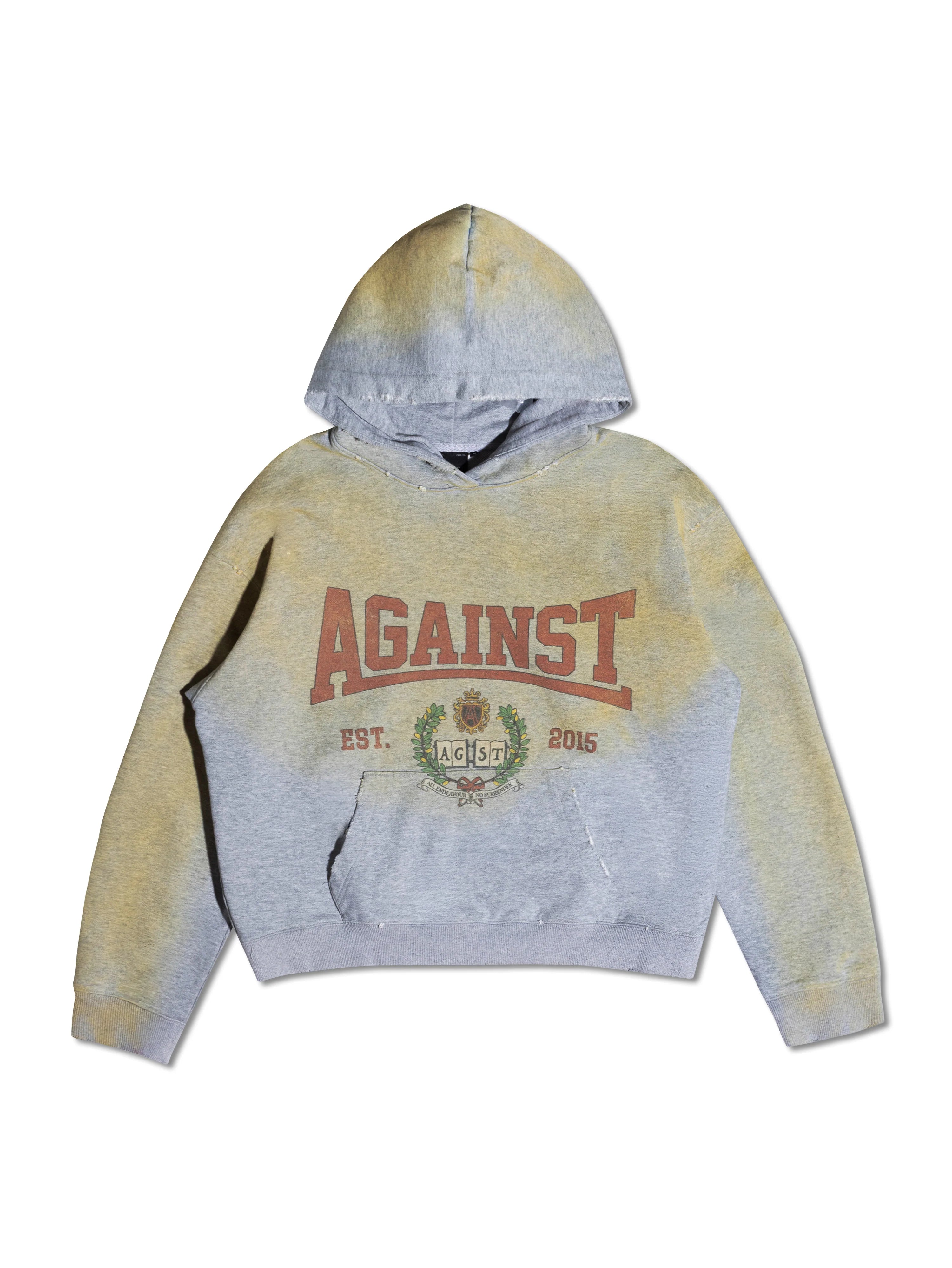DISTRESSED VARSITY HOODIE GREY
