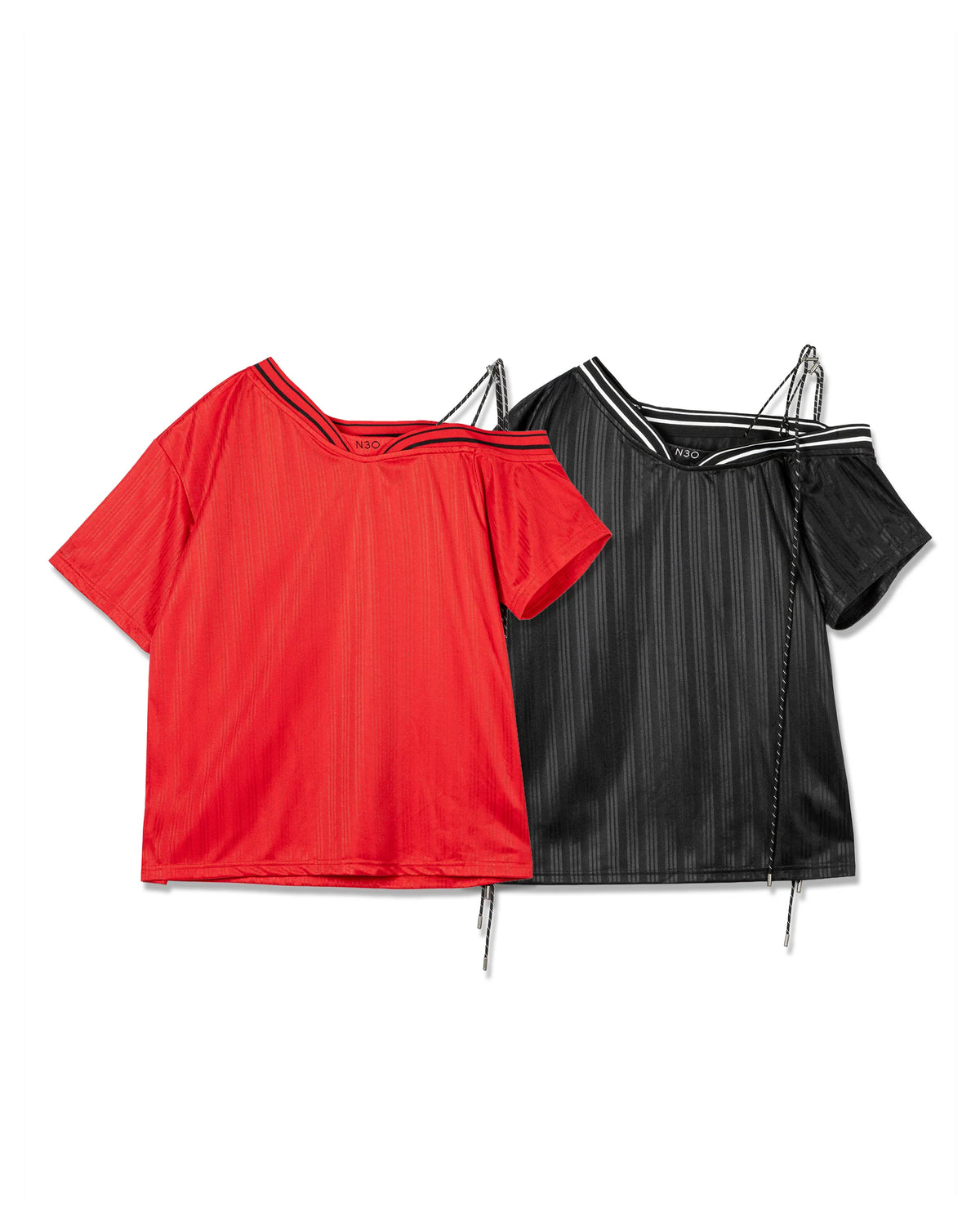 DECONSTRUCTED STRIPED-TRIM TECHNICAL TOP RED