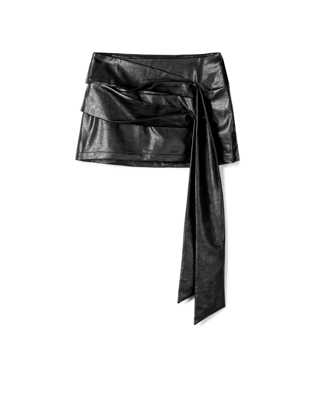 ASYMMETRICAL DRAPE TIE MINI SKIRT BLACK