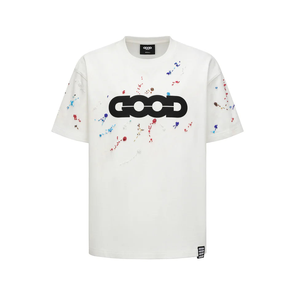 RAINBOW CANDY BEADS TEE WHITE