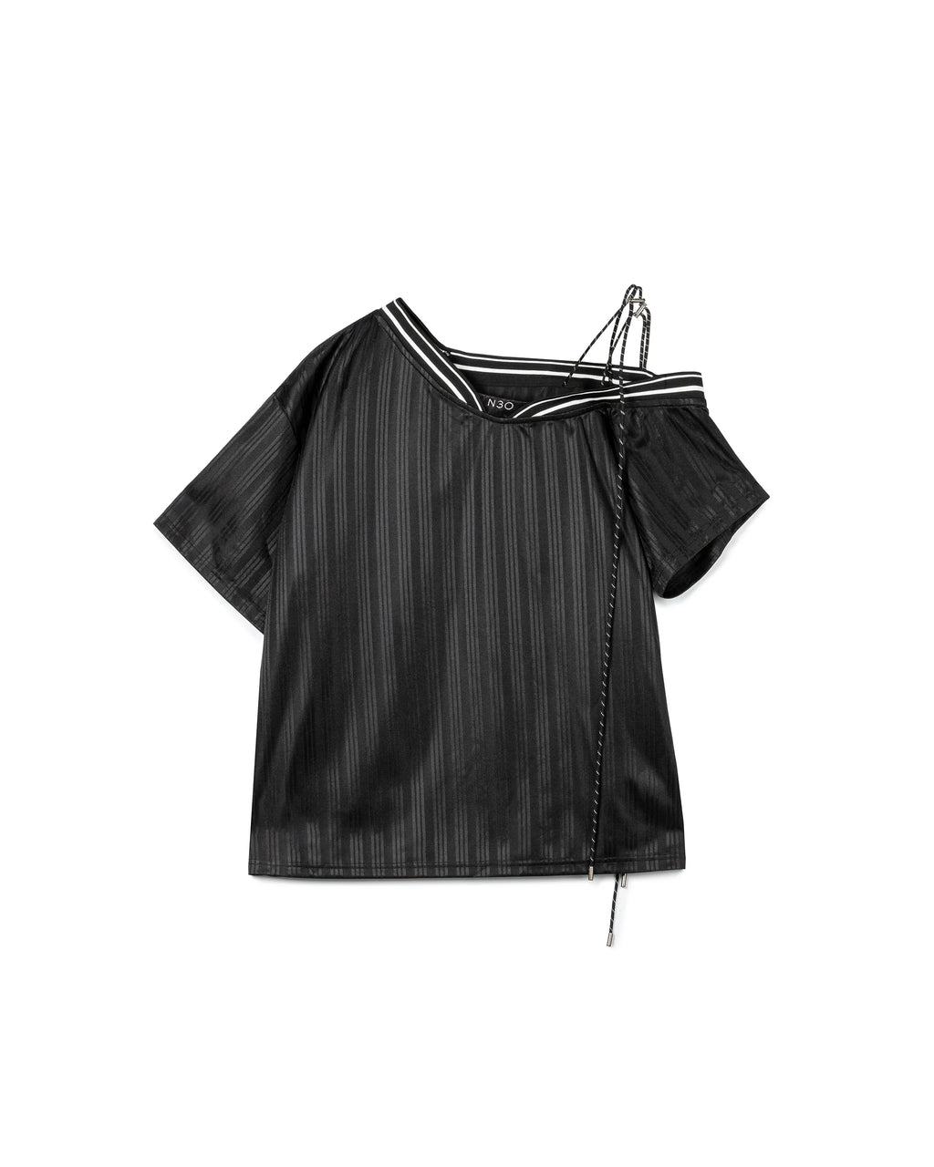 DECONSTRUCTED STRIPED-TRIM TECHNICAL TOP BLACK