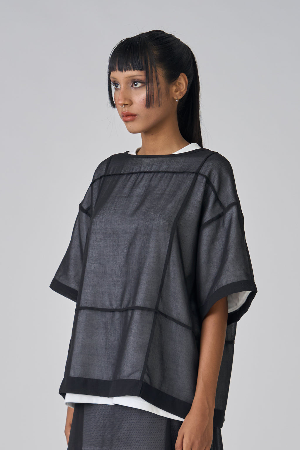 LAYERED VOILE TEE - BLACK