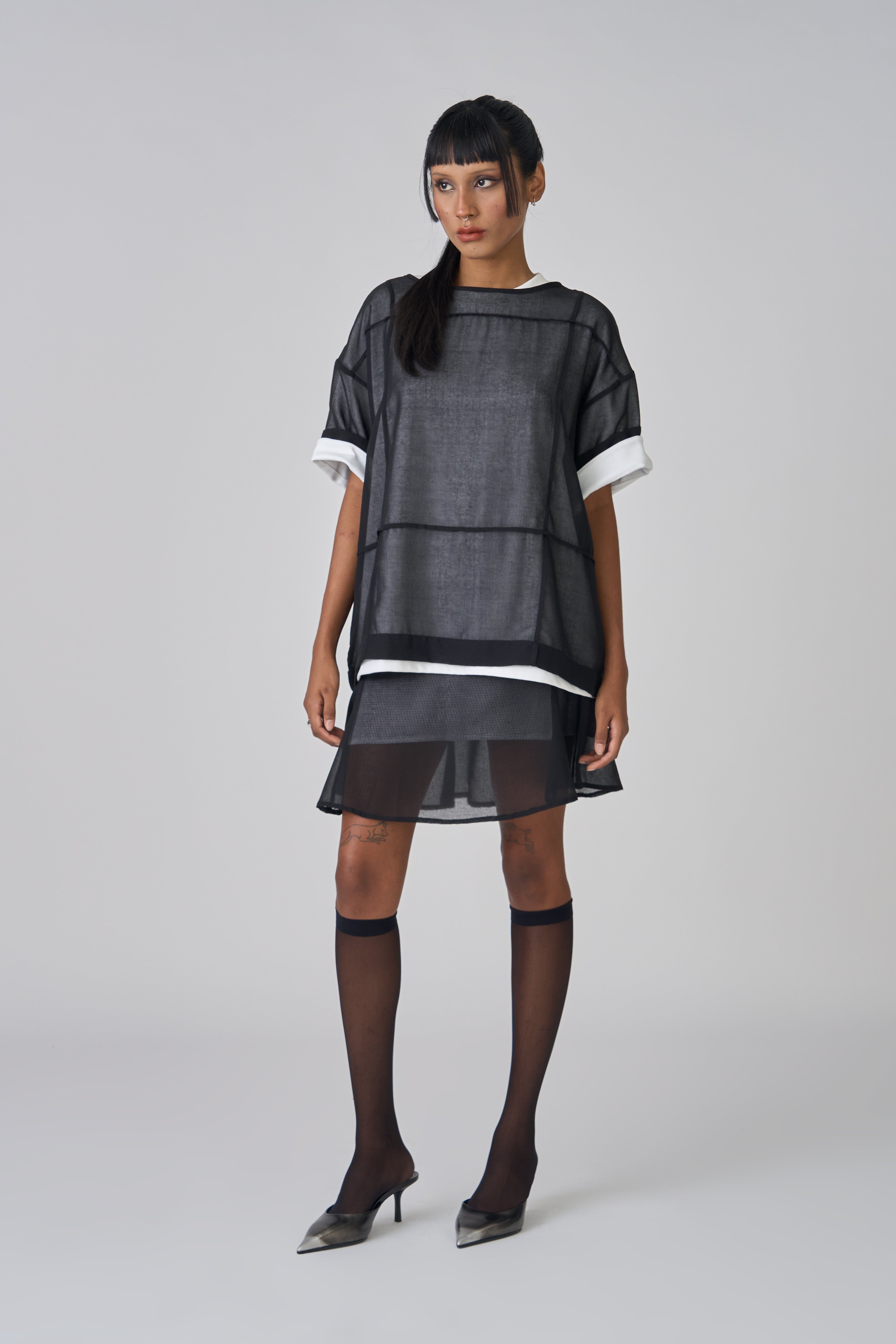LAYERED VOILE TEE - BLACK