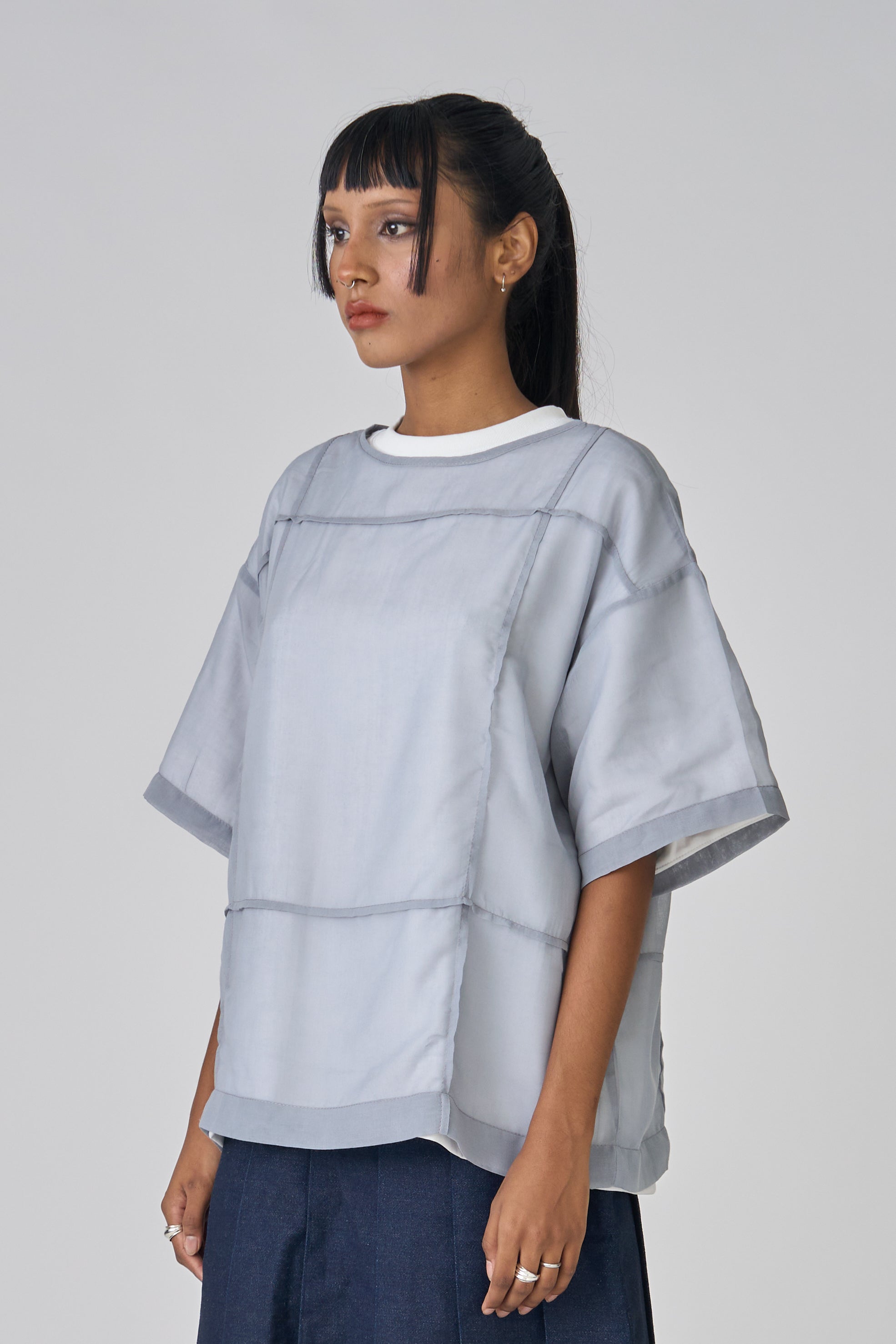 LAYERED VOILE TEE - DUSTY BLUE