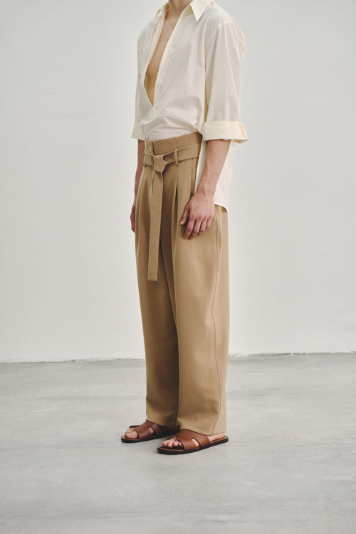 'EXTRA-HIGH' PLEATED TROUSERS BROWN