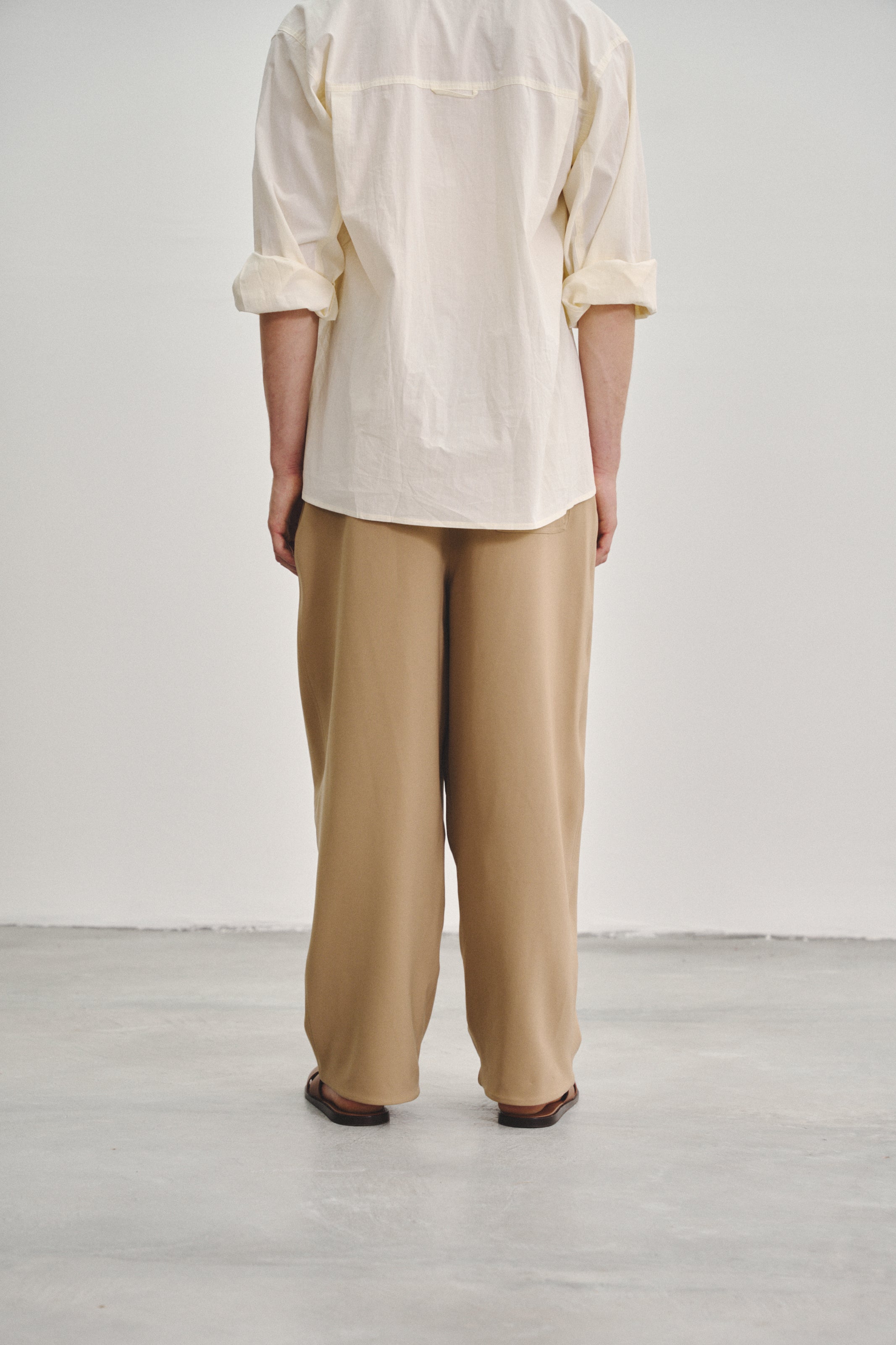 Brown 'Extra-High' Waisted Pleated Trousers in Stretch Tencel Crepe with Fabric Belt