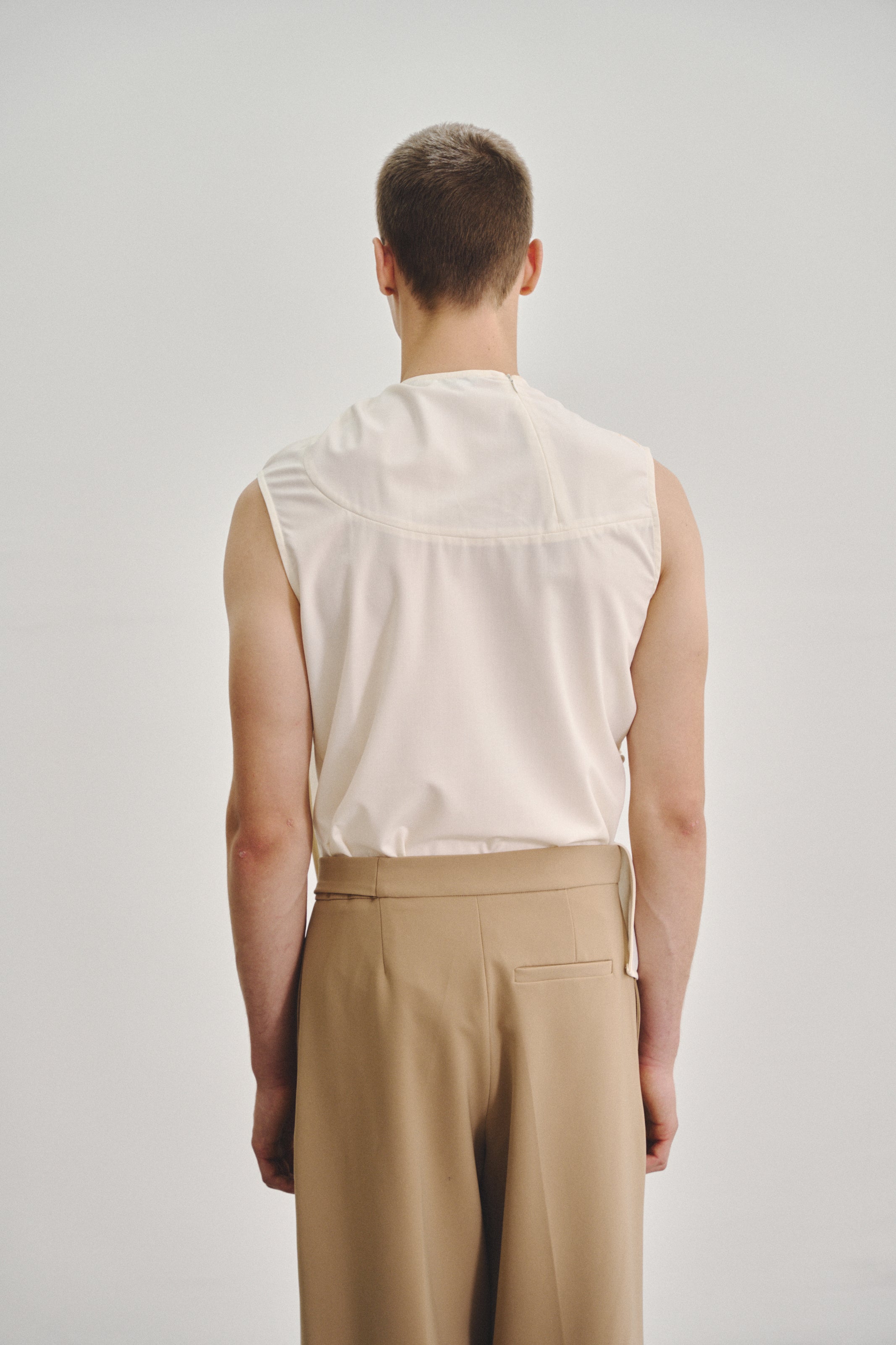 ‘Twisted Knot’ Tunic with Shawl Lapel in Stretch Tencel Rayon Blend Beige