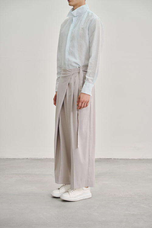 'WRAP' PLEATED TROUSERS GREY