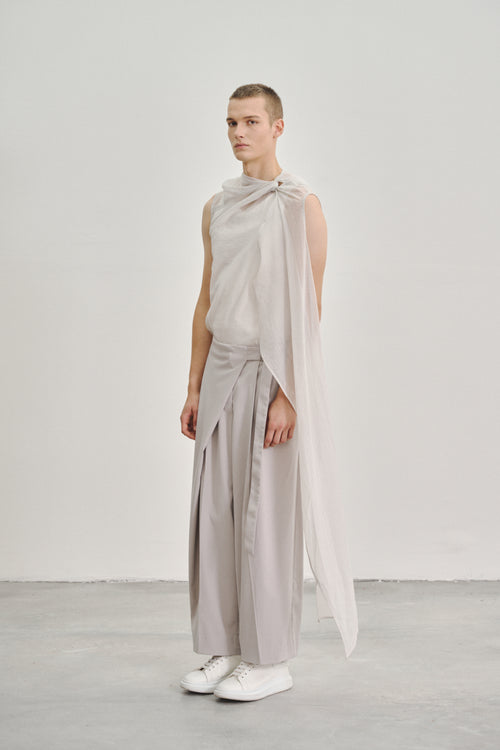 'TWISTED KNOT' LONG SHAWL TUNIC LIGHT GREY