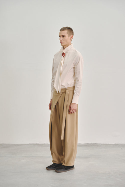 'WRAP' PLEATED TROUSERS BROWN