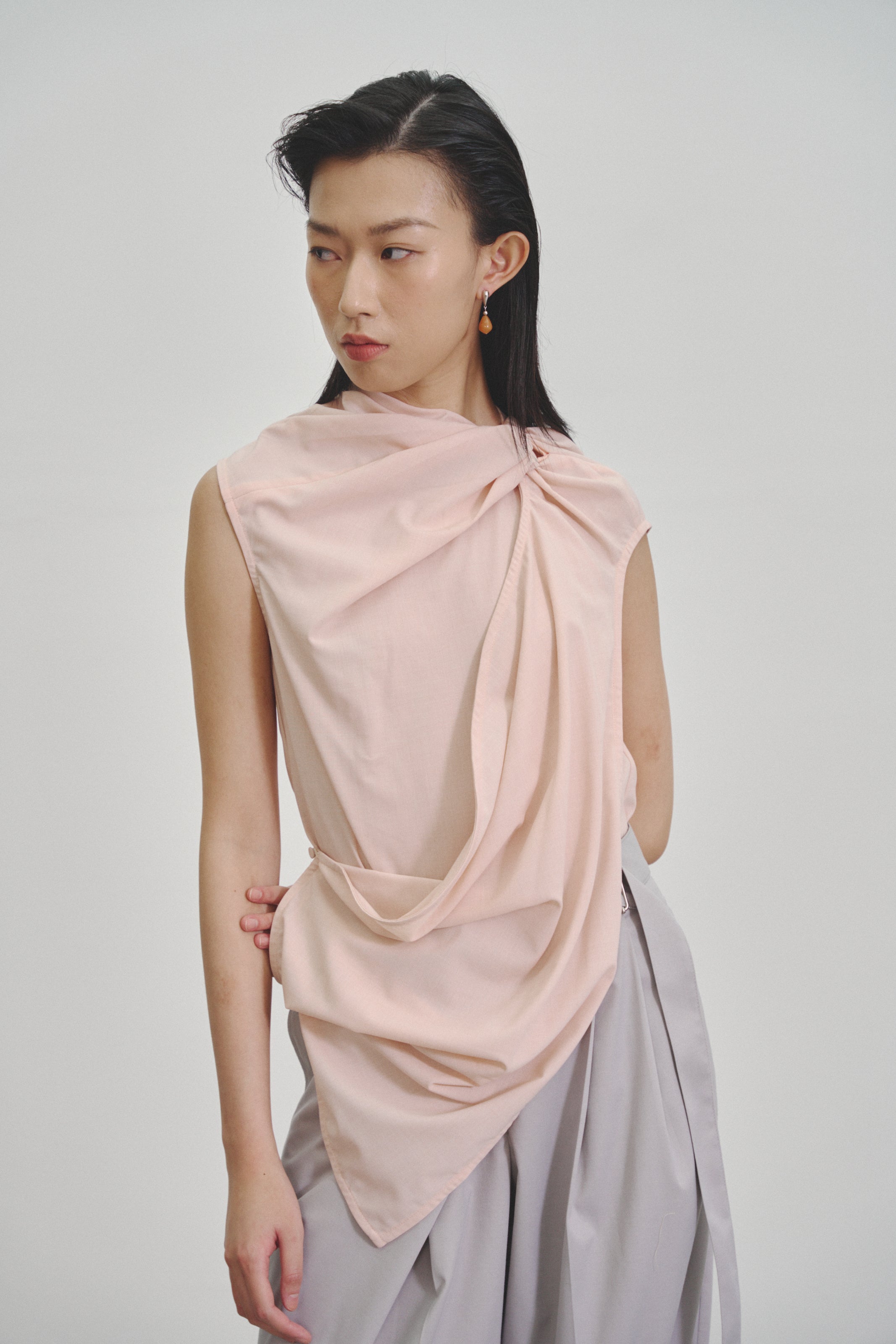 ‘Twisted Knot’ Tunic with Shawl Lapel in Stretch Tencel Rayon Blend Pink