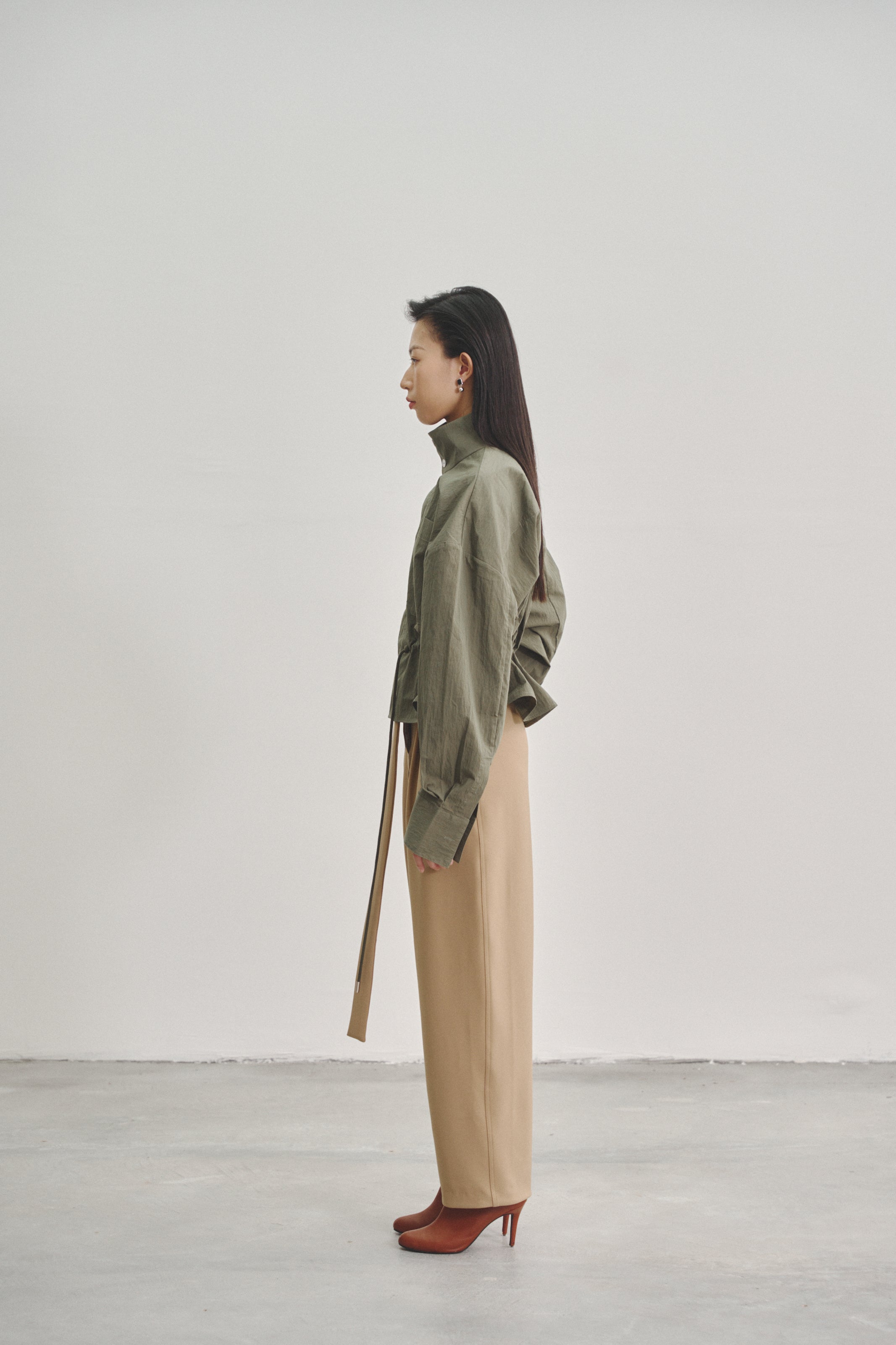 Army Green 'Nathan' Short Jacket with Drawstring in Textured Cotton