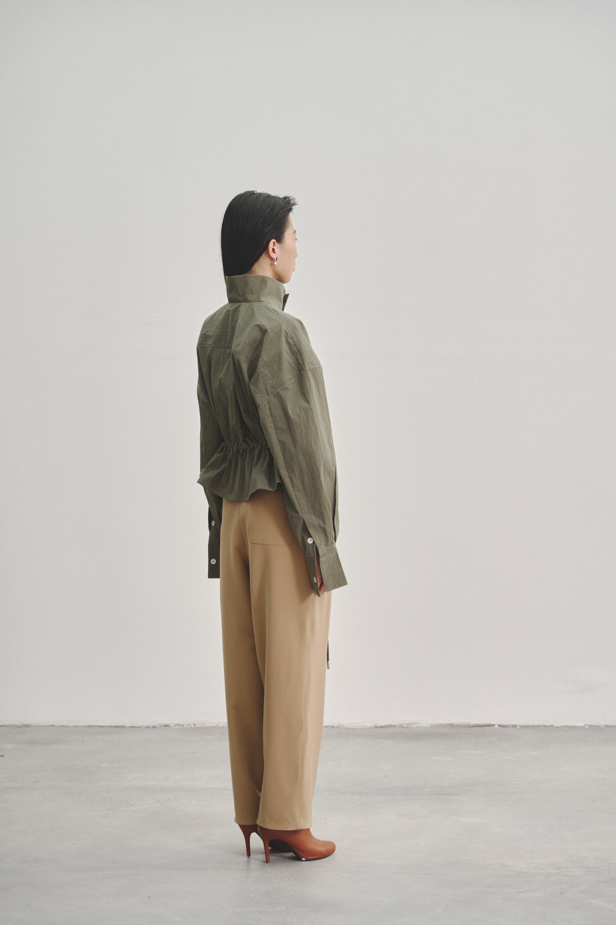 Army Green 'Nathan' Short Jacket with Drawstring in Textured Cotton