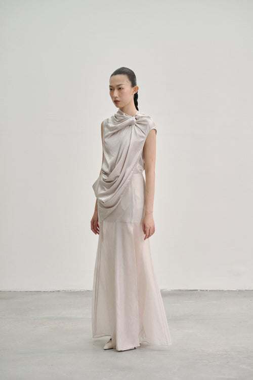 'TWISTED KNOT' SHAWL LAPEL TUNIC GREY