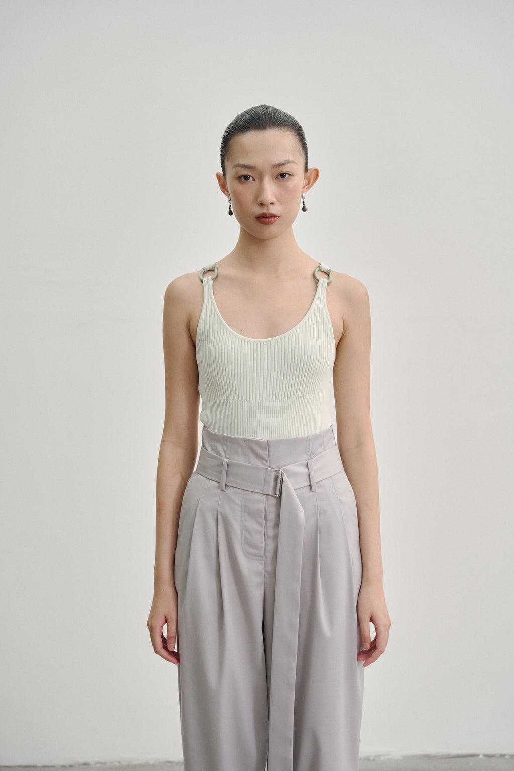 'Kupu Loop’ Rib Knit Tank Top in Viscose Nylon Blend Green