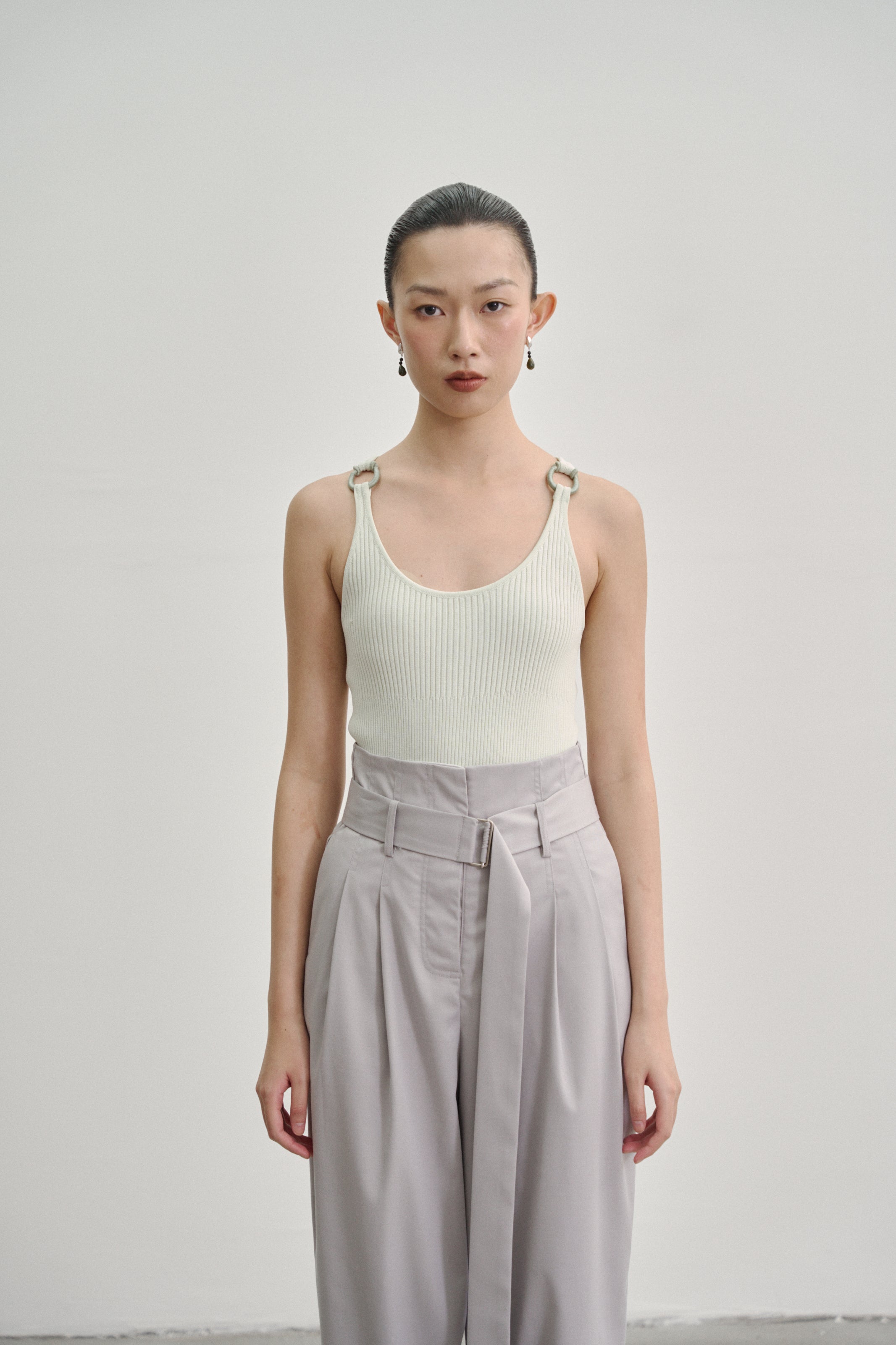 'Kupu Loop’ Rib Knit Tank Top in Viscose Nylon Blend Green