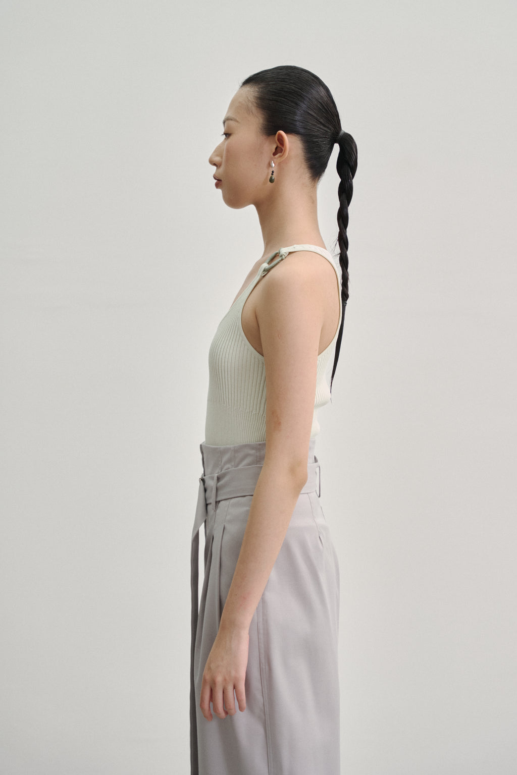 'Kupu Loop’ Rib Knit Tank Top in Viscose Nylon Blend Green