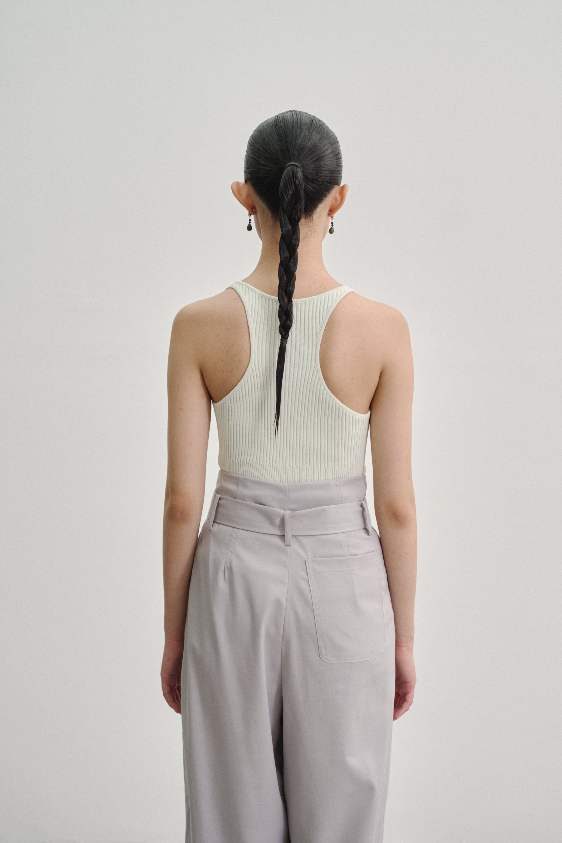 'Kupu Loop’ Rib Knit Tank Top in Viscose Nylon Blend Green