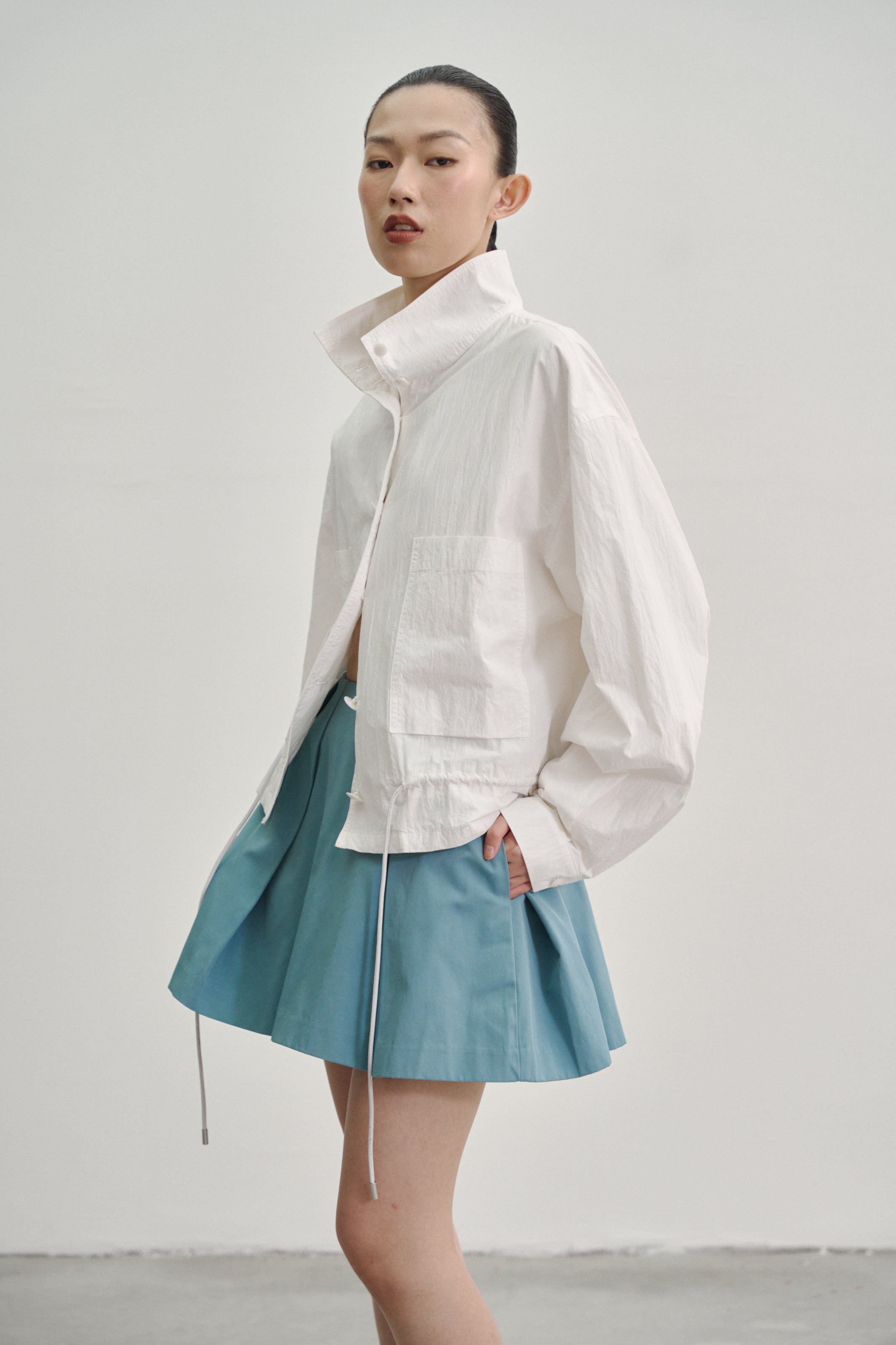 'Bloom' Skirt in Tencel Cotton Blend Twill Blue