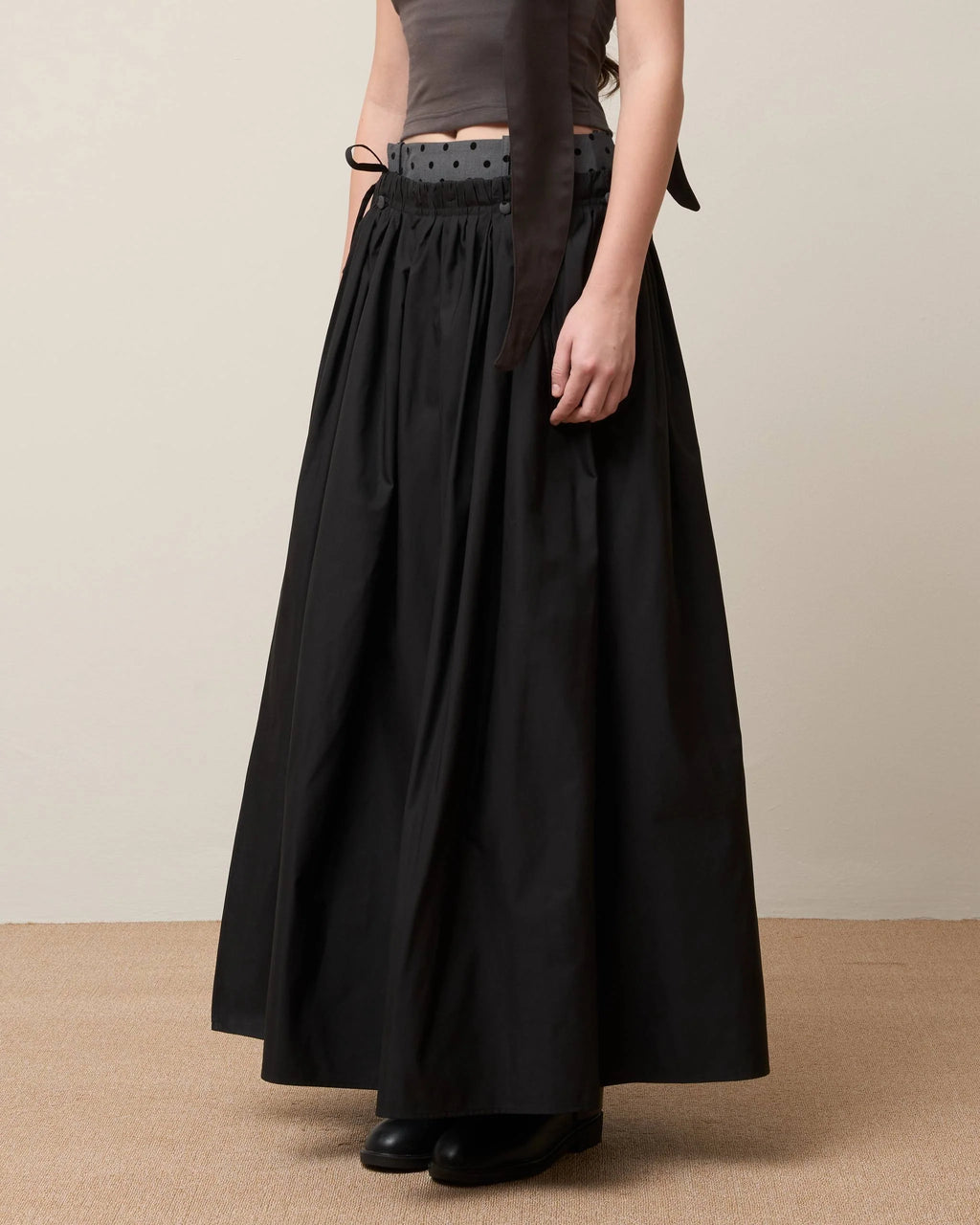 FLOWING DOUBLE LAYERED POLKA MIDI SKIRT