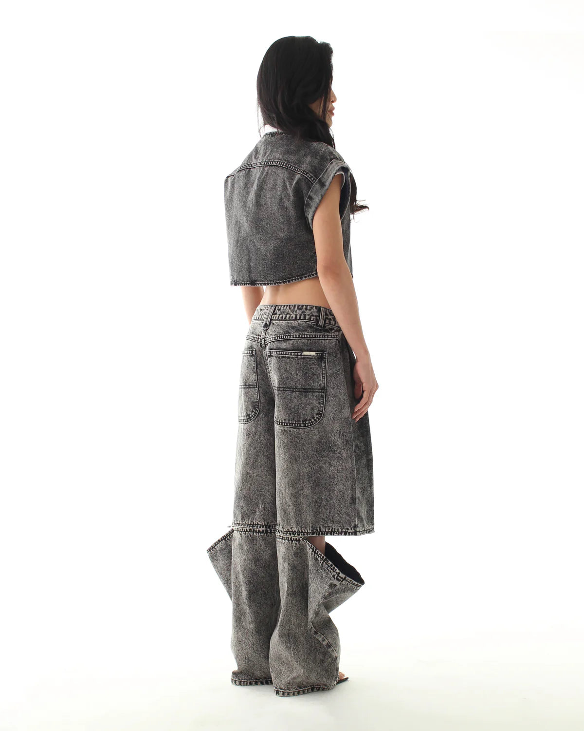 ECLIPSE DENIM CROP TOP - WASHED GREY