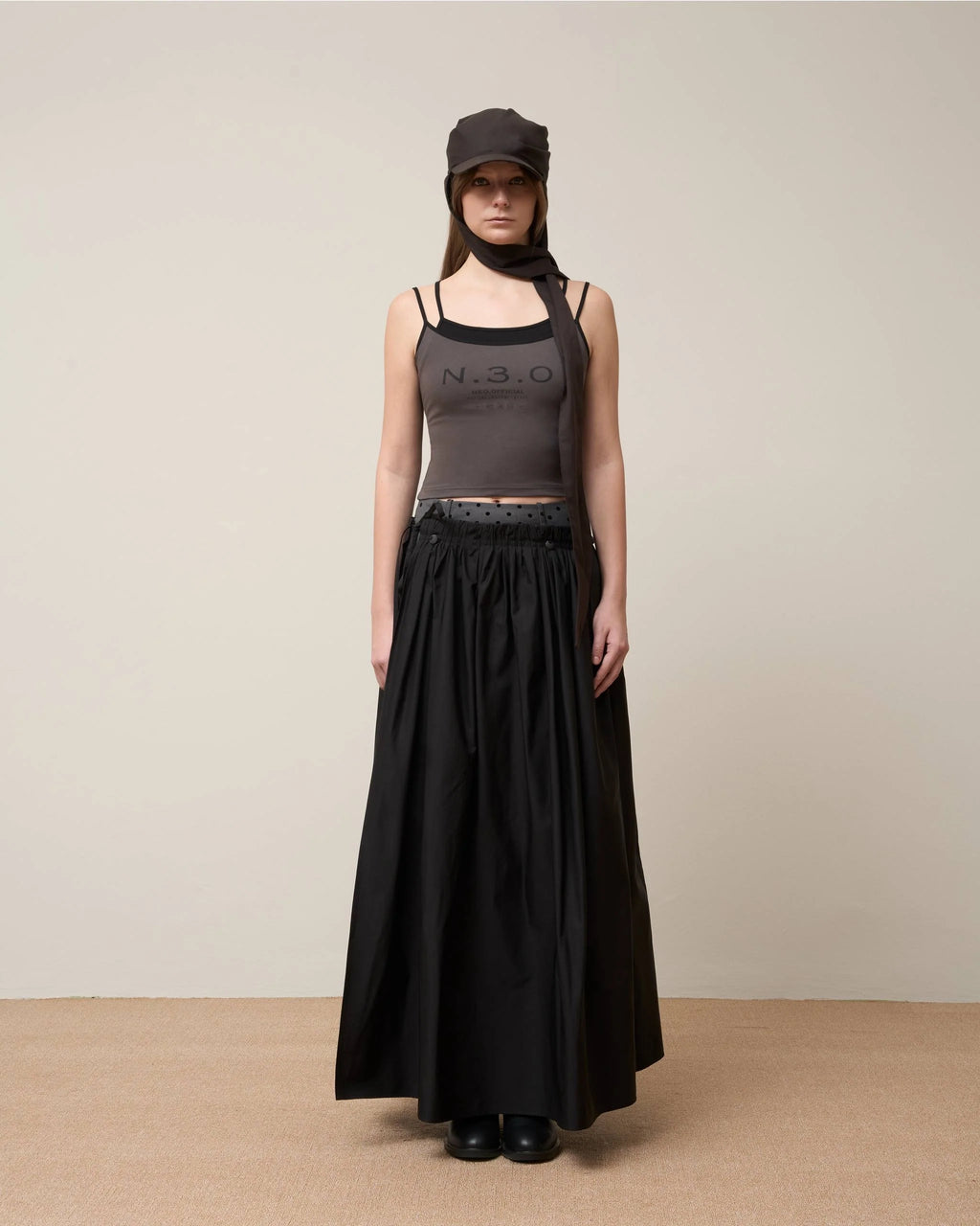 FLOWING DOUBLE LAYERED POLKA MIDI SKIRT