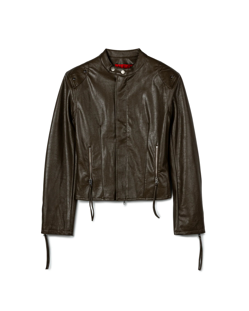 PLAID-LINED LEATHER JACKET BROWN