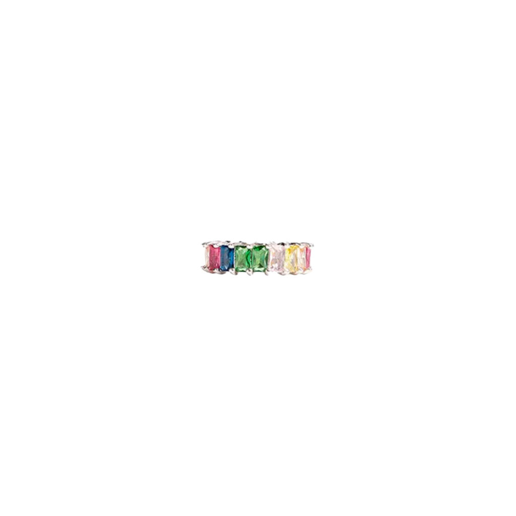MINI BAGUETTE RAINBOW RING SILVER