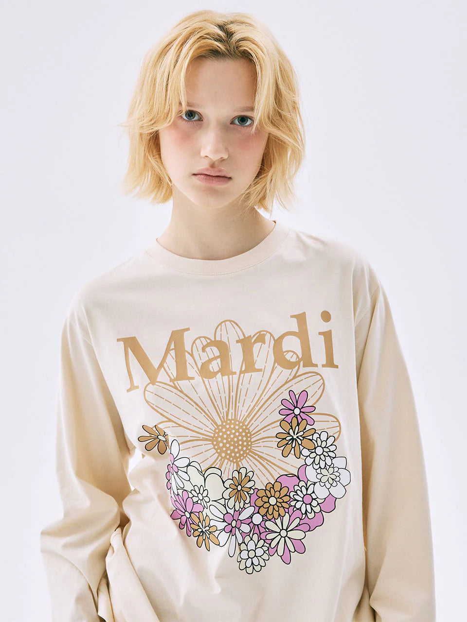 TSHIRT LONG SLEEVE FLOWERMARDI JARDIN BUTTER PEANUT