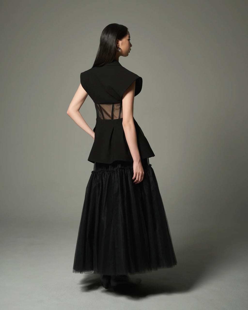 LAYERED MESH TULLE SKIRT BLACK