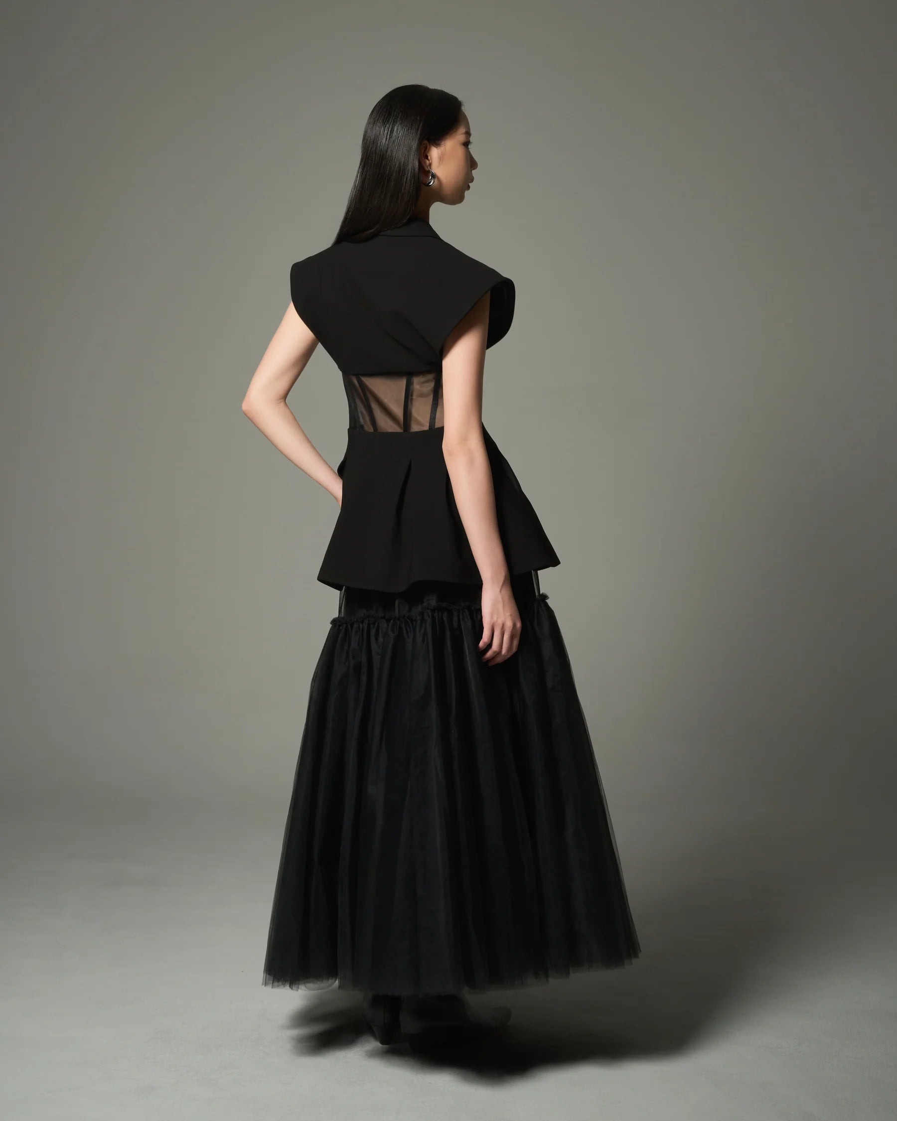 LAYERED MESH TULLE SKIRT BLACK