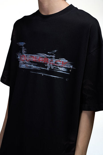 CAR PAINT SCRATCH T-SHIRT OVERSIZED BLACK