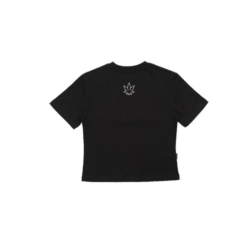 BLESSED 26 : CURSIVE PEARL LOGO CROP TOP BLACK