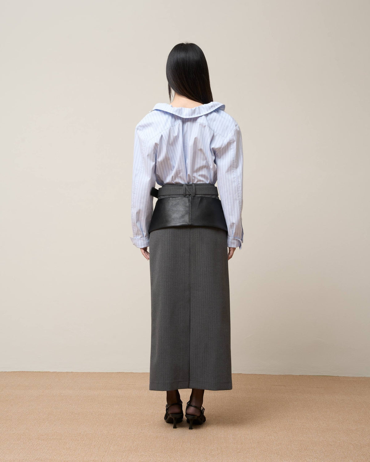 TAILORED PENCIL SKIRT WITH WAIST BELT GREY