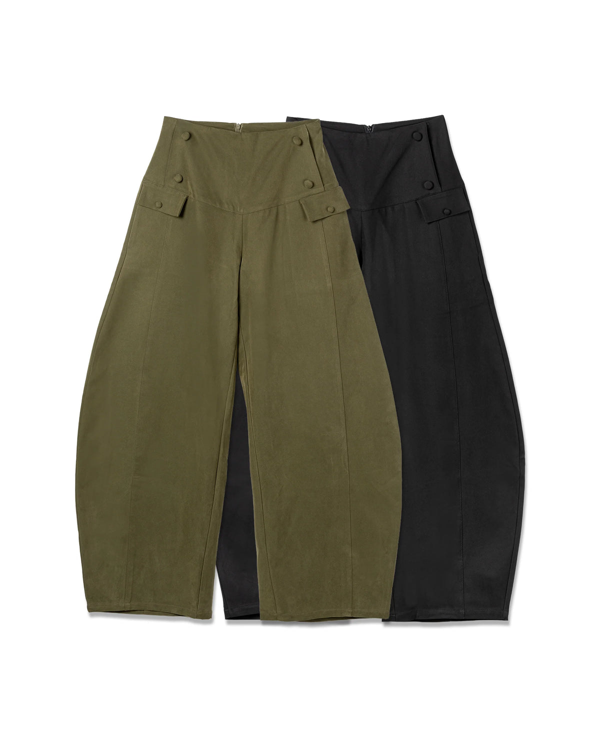 BUTTON BARREL LEG TROUSERS GREEN