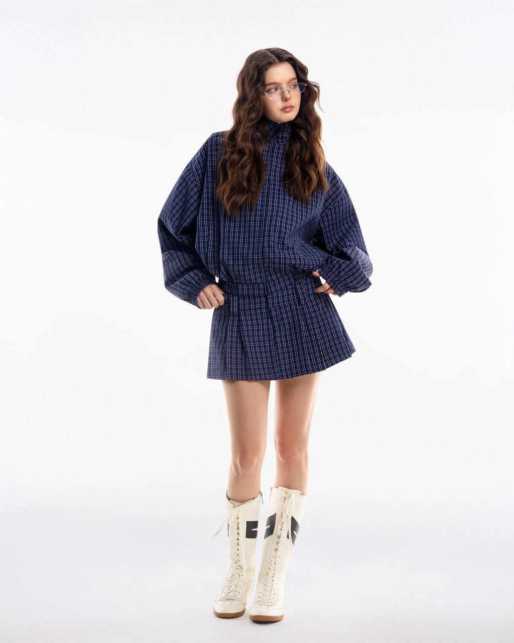 GINGHAM MINI SKIRT NAVY