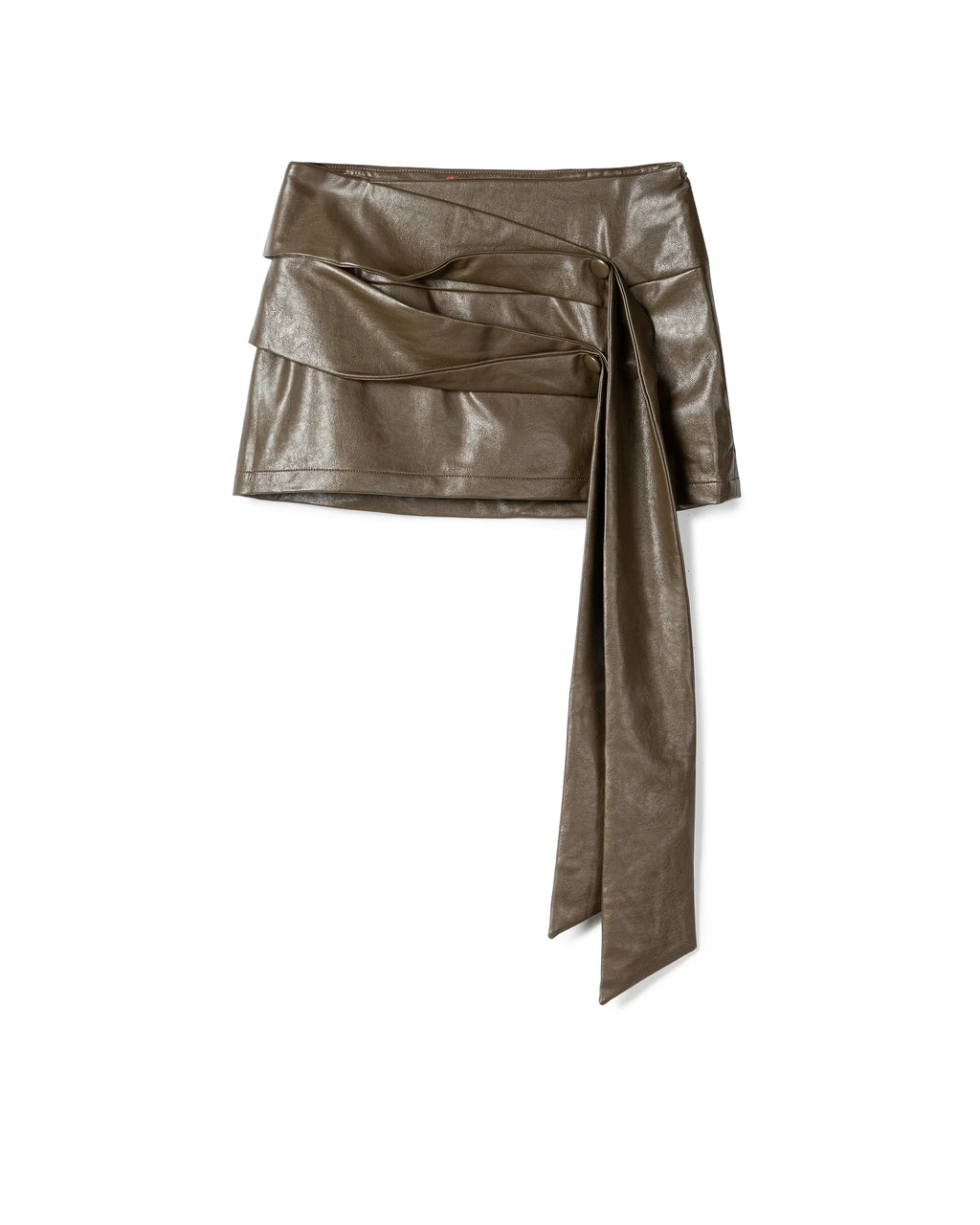ASYMMETRICAL DRAPE TIE MINI SKIRT BROWN