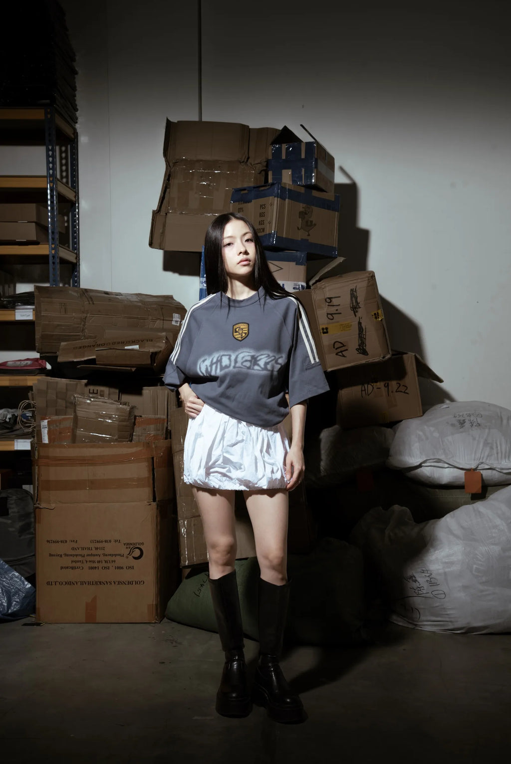 Distorted Logo Tee Ash Blue