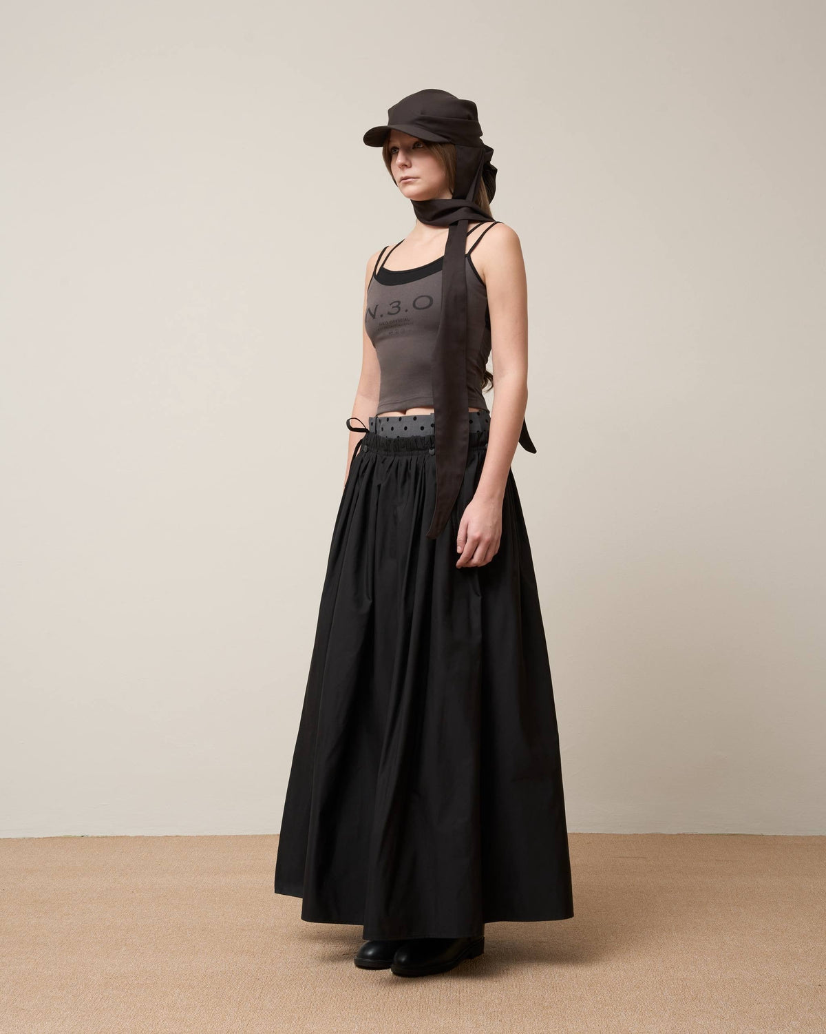 FLOWING DOUBLE LAYERED POLKA MIDI SKIRT