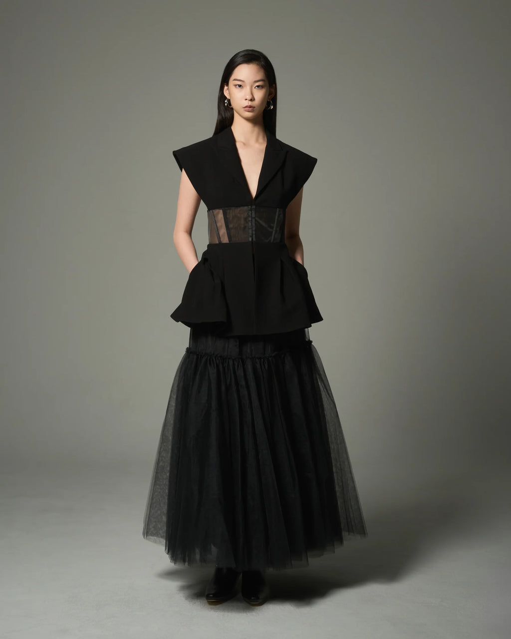 LAYERED MESH TULLE SKIRT BLACK