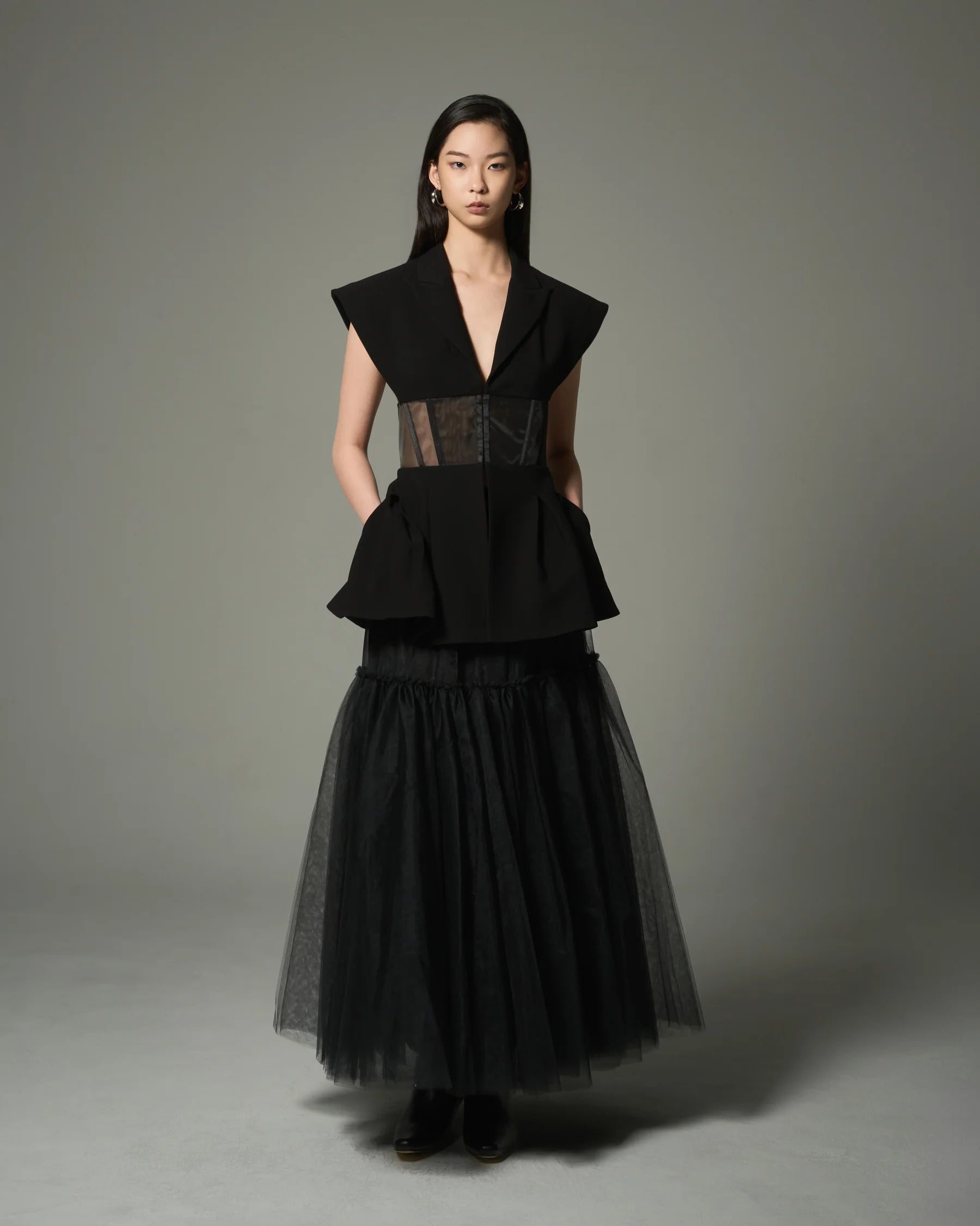 LAYERED MESH TULLE SKIRT BLACK