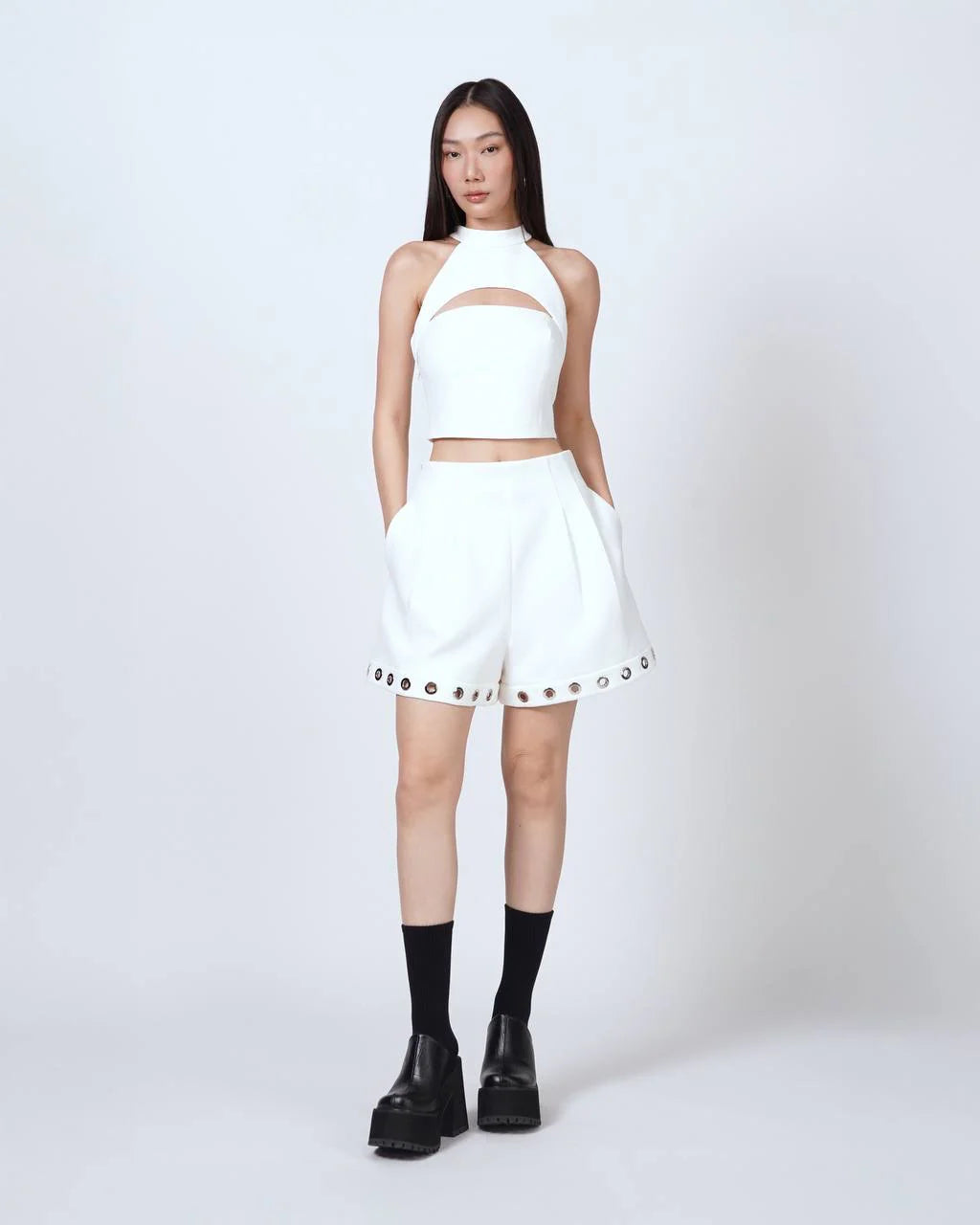 CUT-OUT HALTER TOP WHITE
