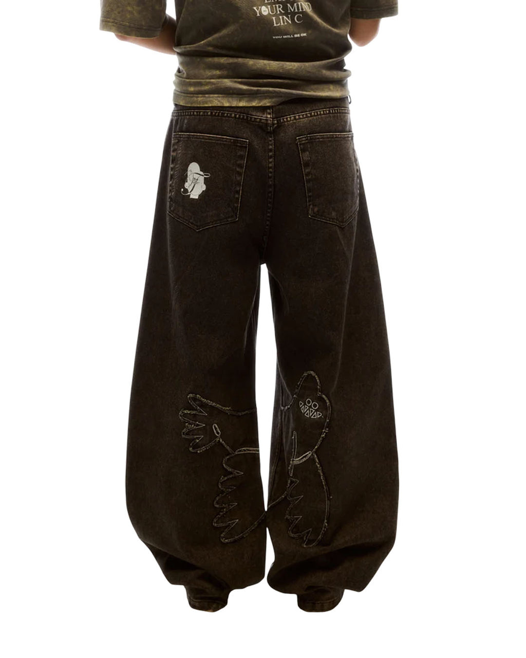 WANGTHAIN DENIM LOW WAIST BALLON PANT DARK GREY