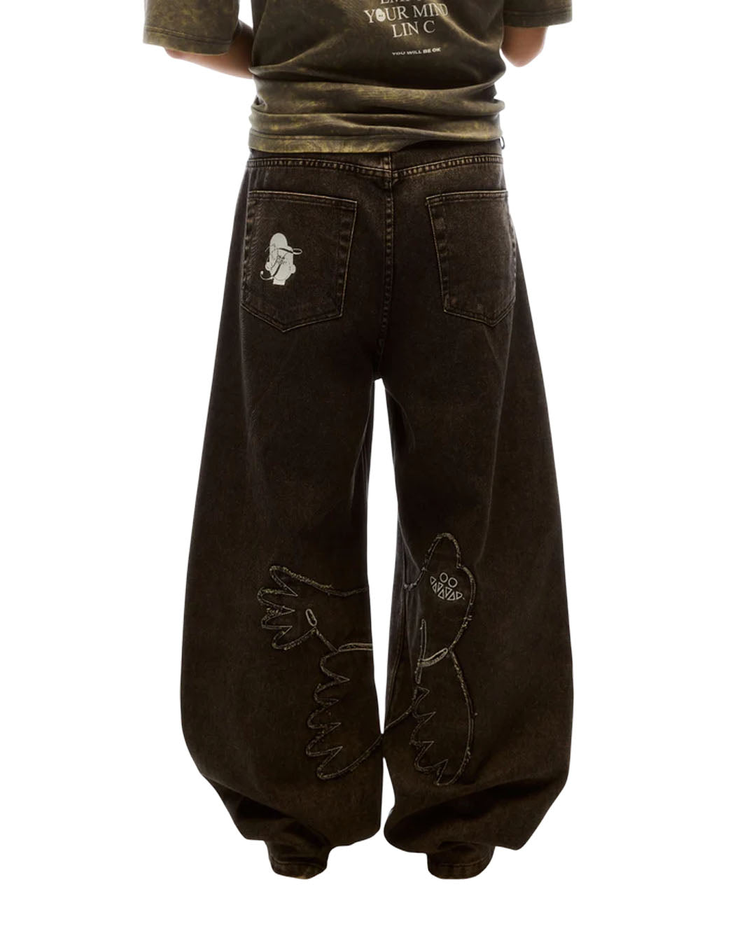 WANGTHAIN DENIM LOW WAIST BALLON PANT DARK GREY