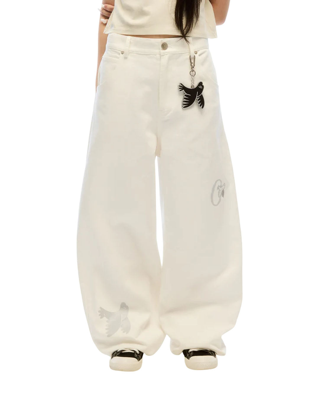 WANGTHIAN DENIM LOW-WAIST BALLON PANT WHITE