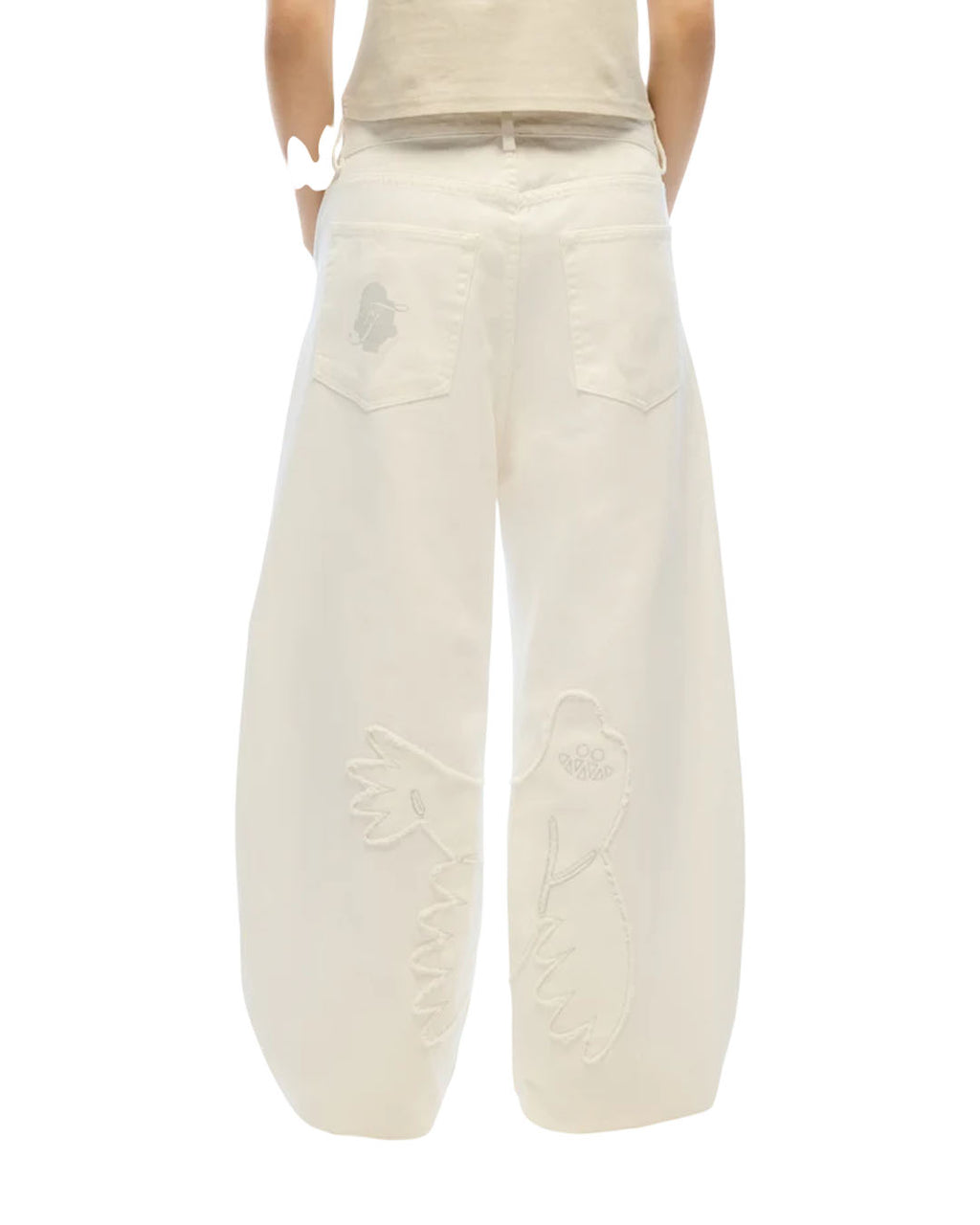 WANGTHIAN DENIM LOW-WAIST BALLON PANT WHITE