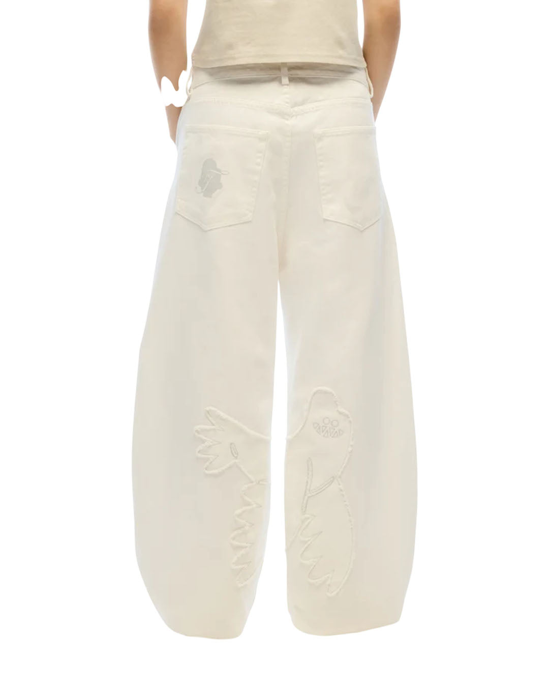WANGTHIAN DENIM LOW-WAIST BALLON PANT WHITE