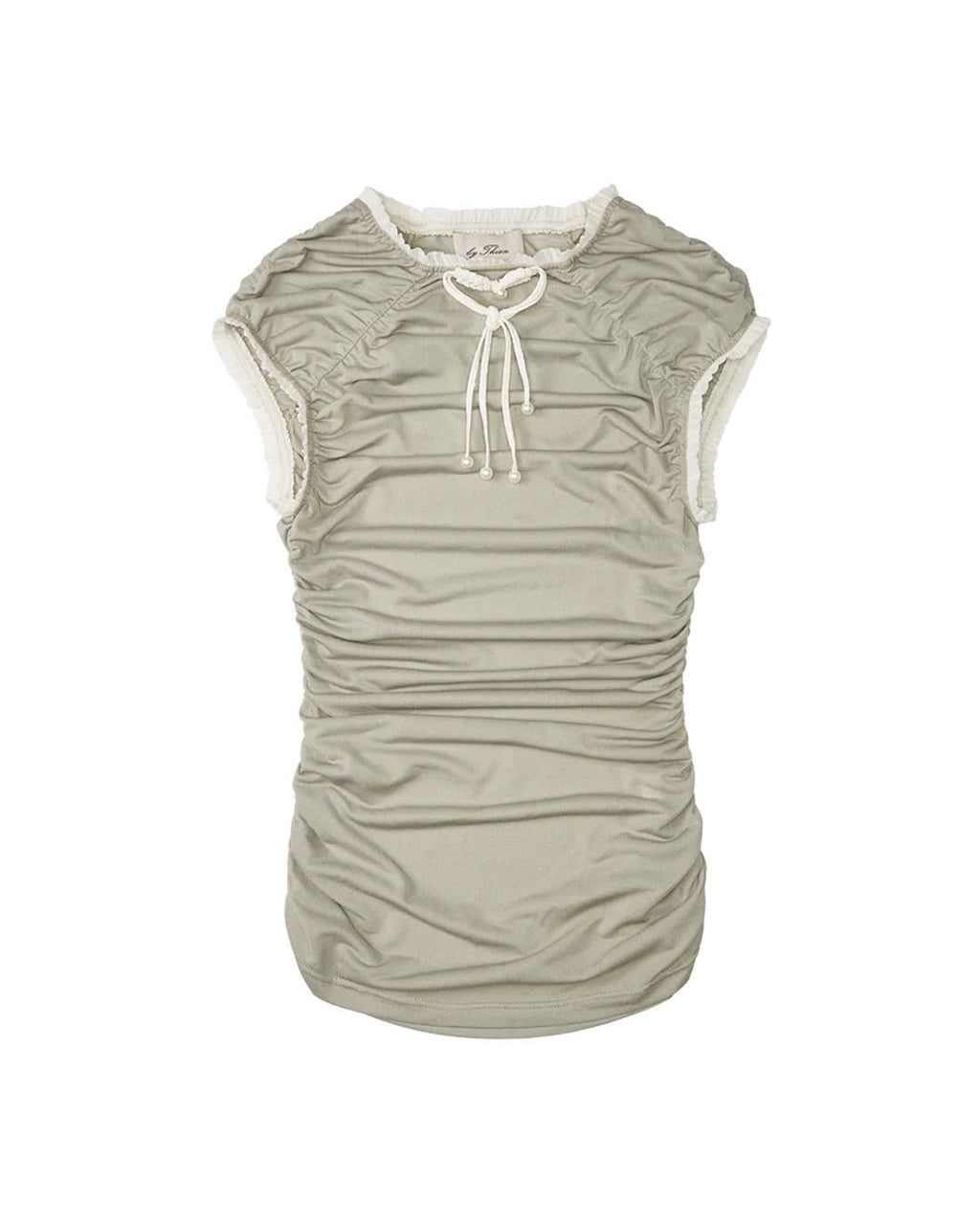 HEART SHAPE CHINESE KNOT GATHERED KNIT TOP GREEN