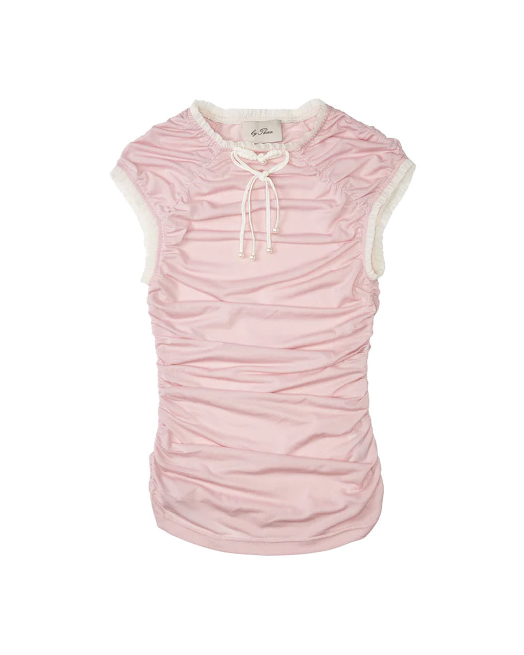HEART SHAPE CHINESE KNOT GATHERED KNIT TOP PINK