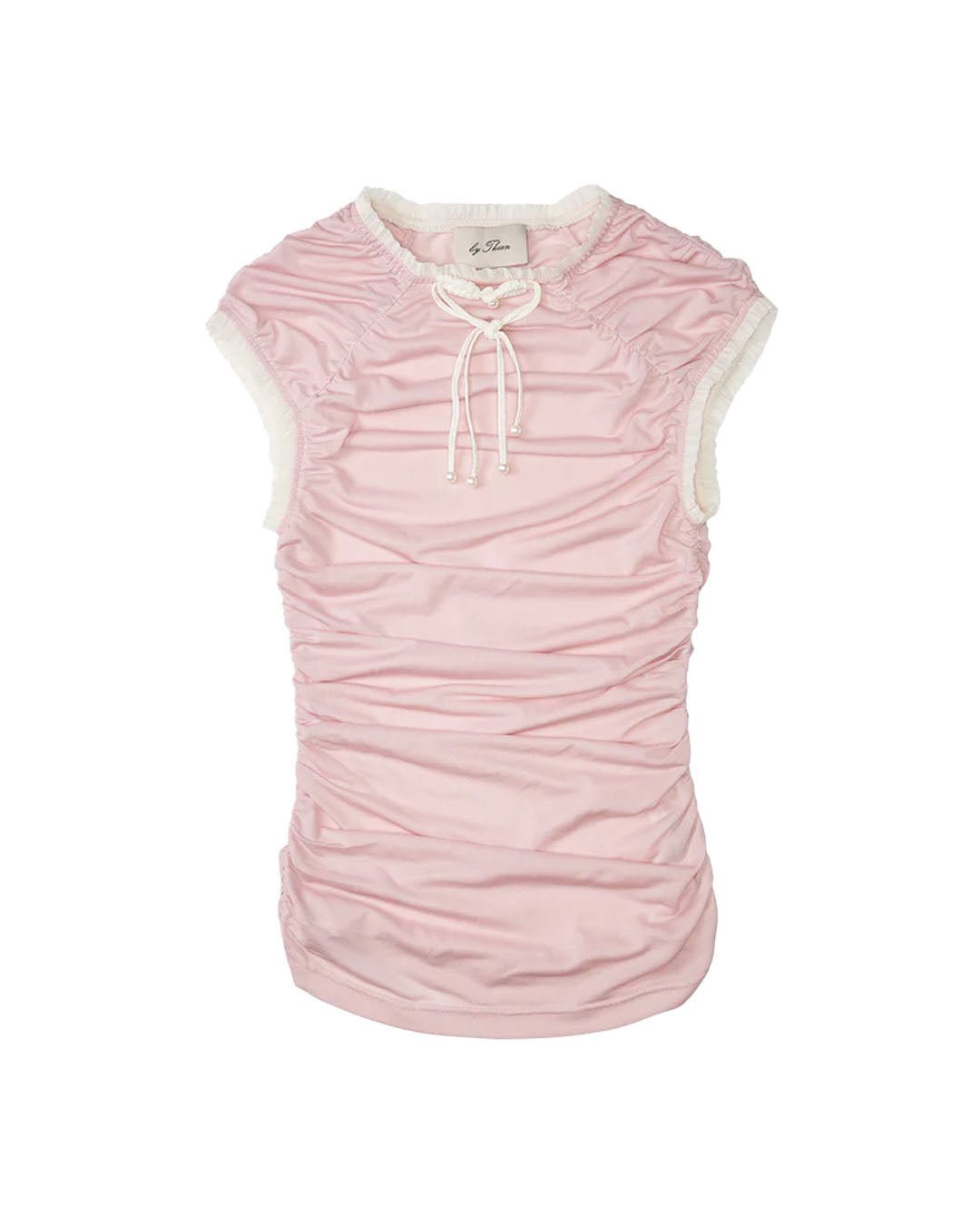 HEART SHAPE CHINESE KNOT GATHERED KNIT TOP PINK